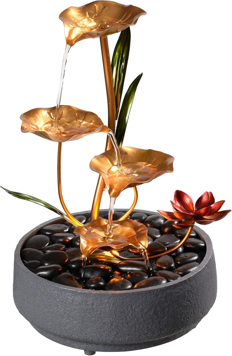 Haobos Indoor Tabletop Fountain Exquisite Meditation Desk Water Fountain Decorative Zen,4-Tier Lotus Desk Fountain,Home/Office Decor Housewarming Gift for Mom（23154） - Image 1